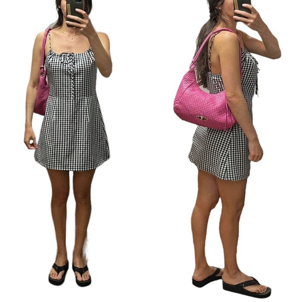 Gingham vichy mini dress size S M black and white